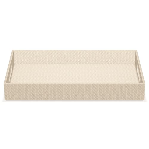 Jumbo Woven Emboss Leather Match Service Tray, Ivory